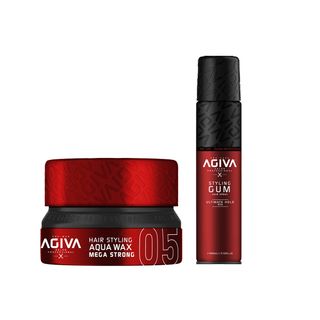 Agiva Hair Styling Set Red - Hair Spray Gum and Hair Wax Aqua Mega Strong 05